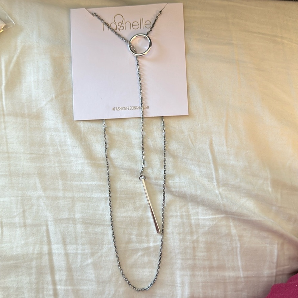 NWT Nashelle Heather Drop Lariat Silver Necklace